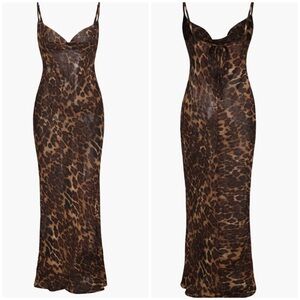 NWT! MICAS Leopard Print Sheer Draped Maxi Dress Print Slip Dress